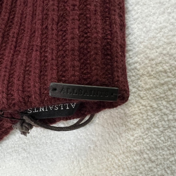 AllSaints Women\'s Cardigan Beanie and Cardigan Cuff Gloves, Dark Rust Red main image 8